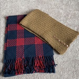 Two Winter Scarves Navy & Red Plaid  + Latte with…